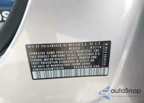 2016 Volkswagen Jetta 1.4T S from USA, damaged, VIN 3VW267AJ6GM330205